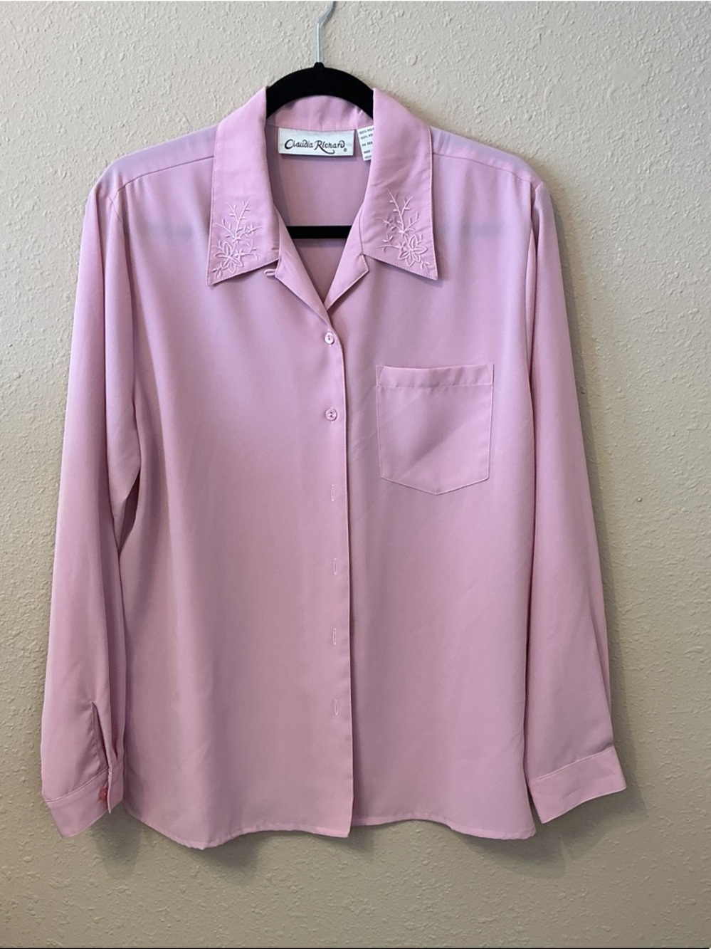 Claudia Richard Light Pink Embroidered Collar Shirt